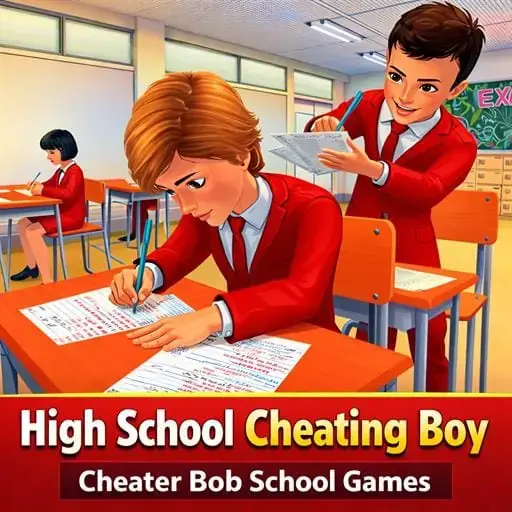Cheater Bob Unblocked - Sneaky student cheating on test with paper planes and hidden notes in classroom, funny high school game, play free online no download
