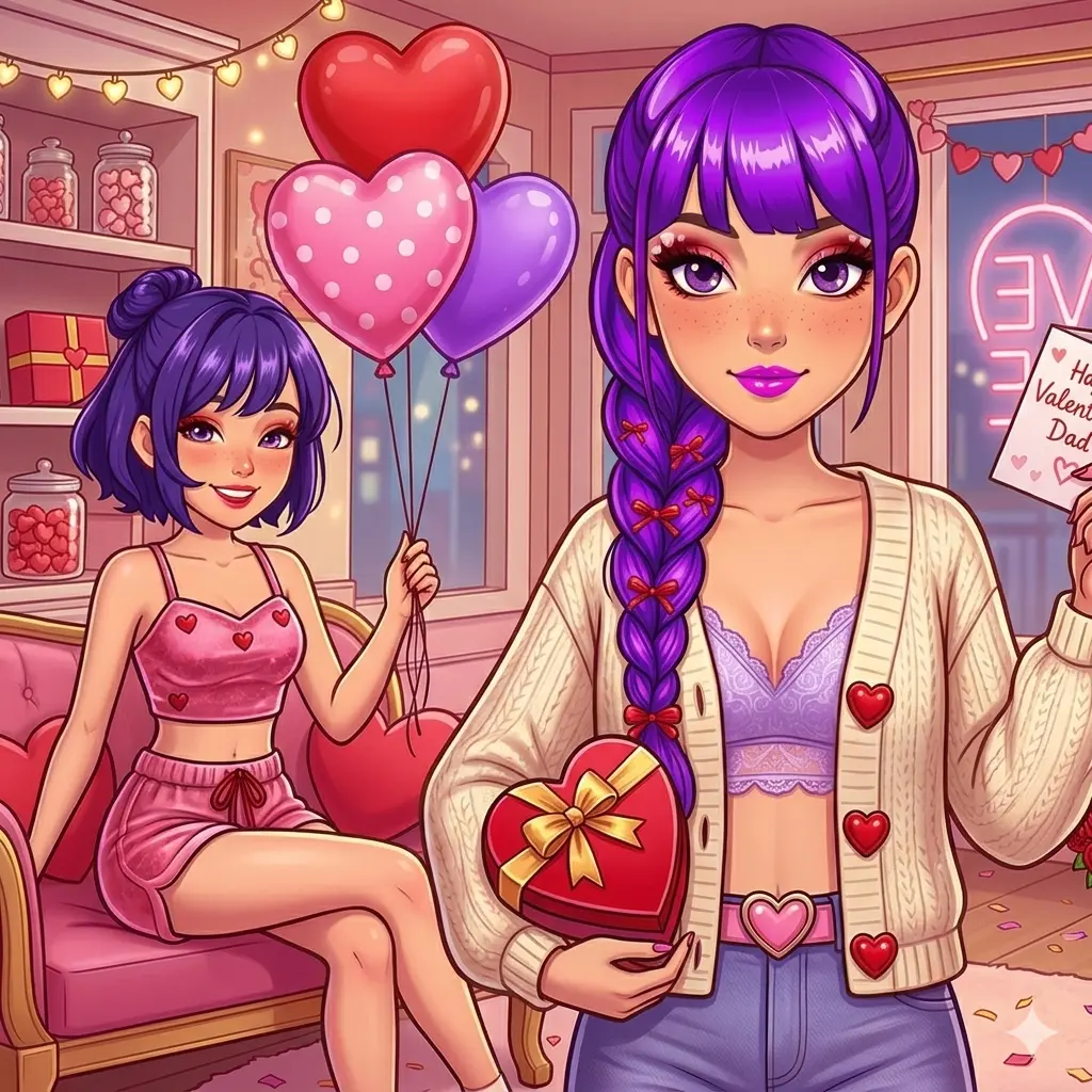 Romantic K-Pop Transformation gameplay showing a K-pop star getting a makeover with makeup, hairstyle, and outfit options.