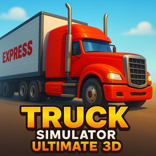 Truck Simulator Ultimate 3D Unblocked - Heavy big rig truck hauling cargo down a wide open highway at sunset, play free online no download